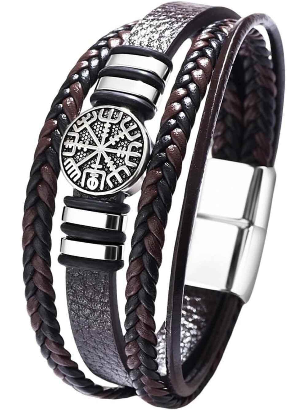 Norse Rune Leather Bracelet for Men | Braided PU Rope Cuff, Viking Jewelry Gift